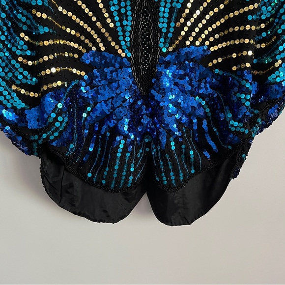 Vintage 1980s Sequin Butterfly Top Batwing Dolman Sleeve Hand Embroidered - Picture 3 of 7